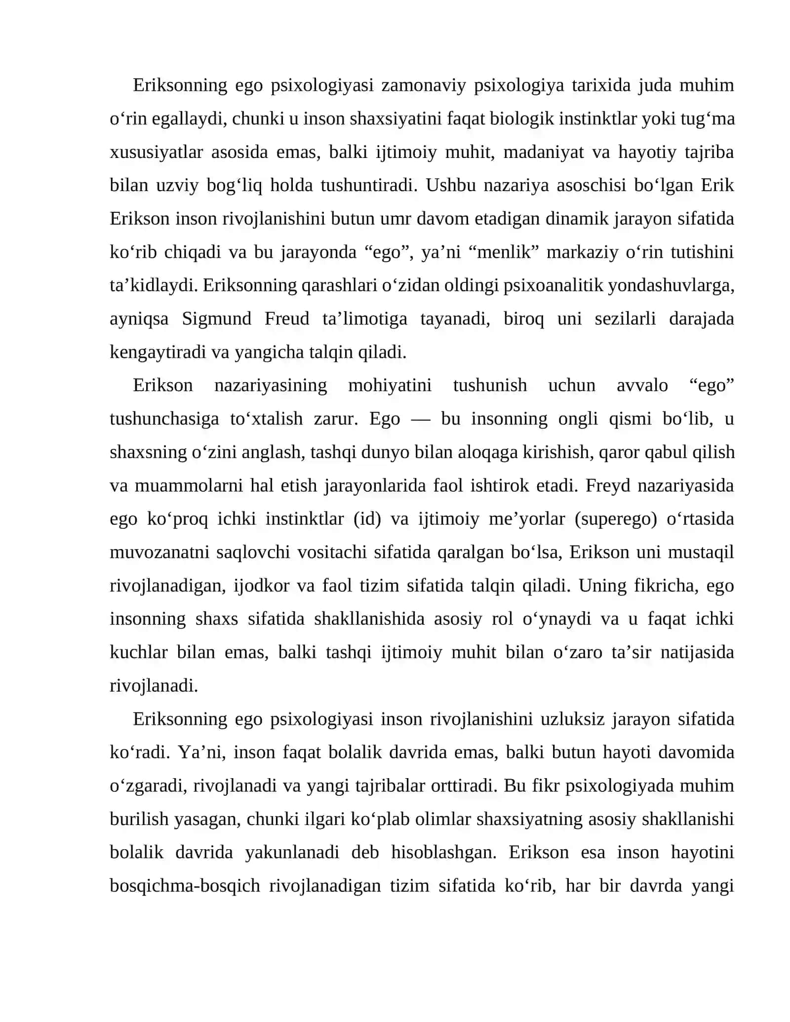 Eriksonning ego psixologiyasi 2