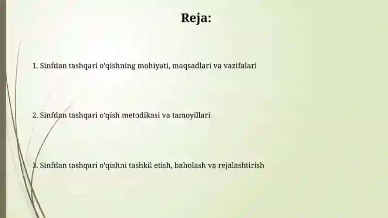 Sinfdan tashqari o'qish metodikasi 2