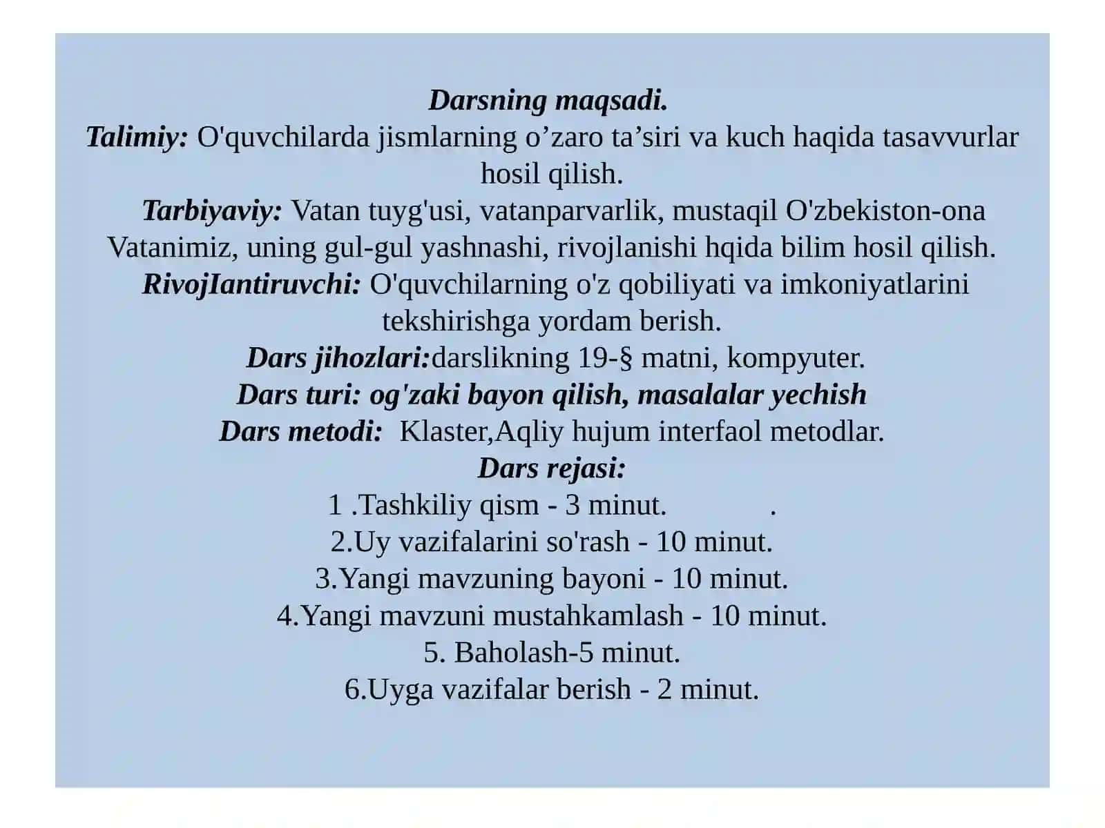 JISMLARNING O'ZARO TA'SIRI. KUCH 2