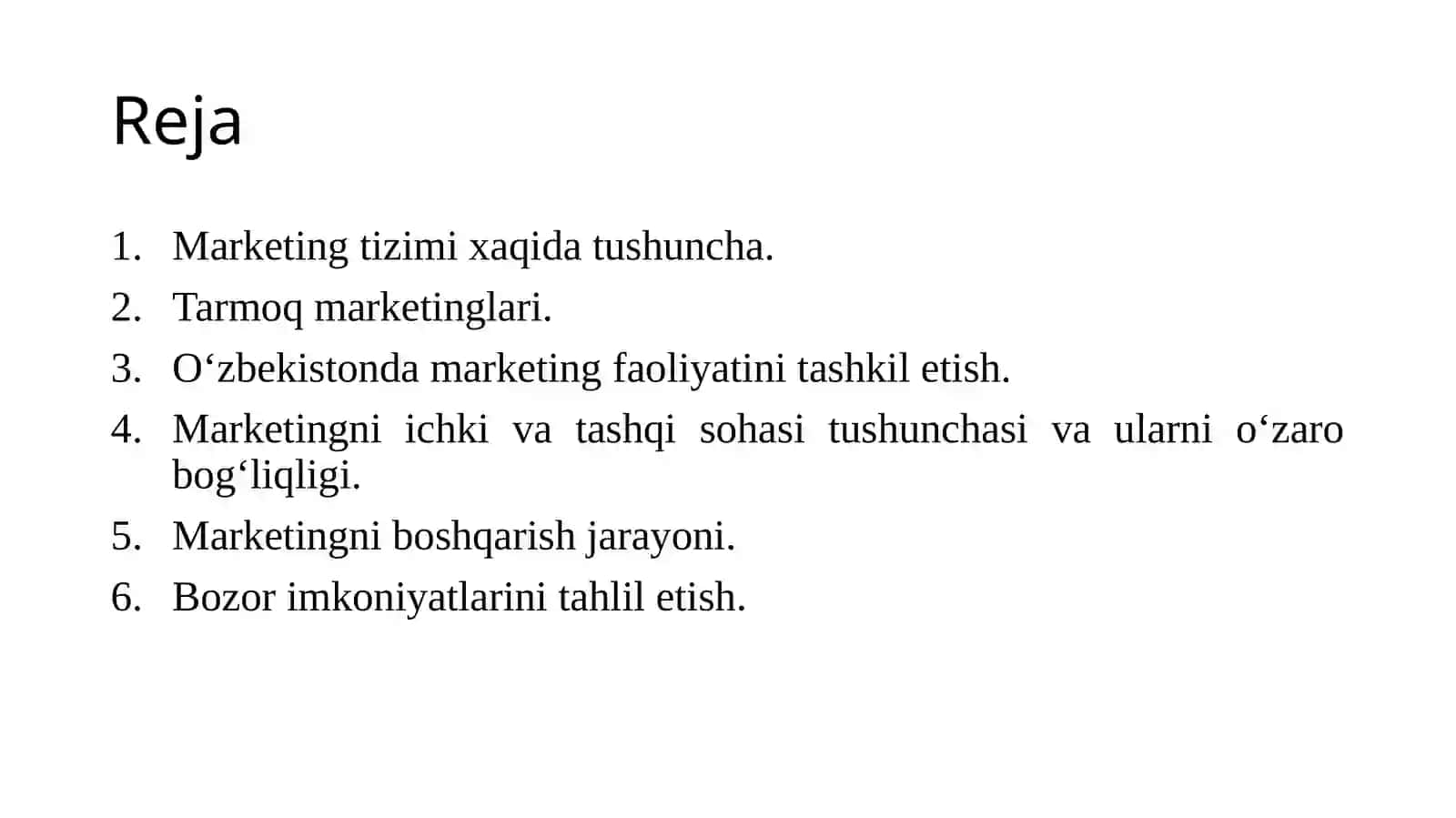 MARKETINGNI TARKIBIY TUZILISHI VA UNI BOSHQARISHNI TASHKIL ETISH 2