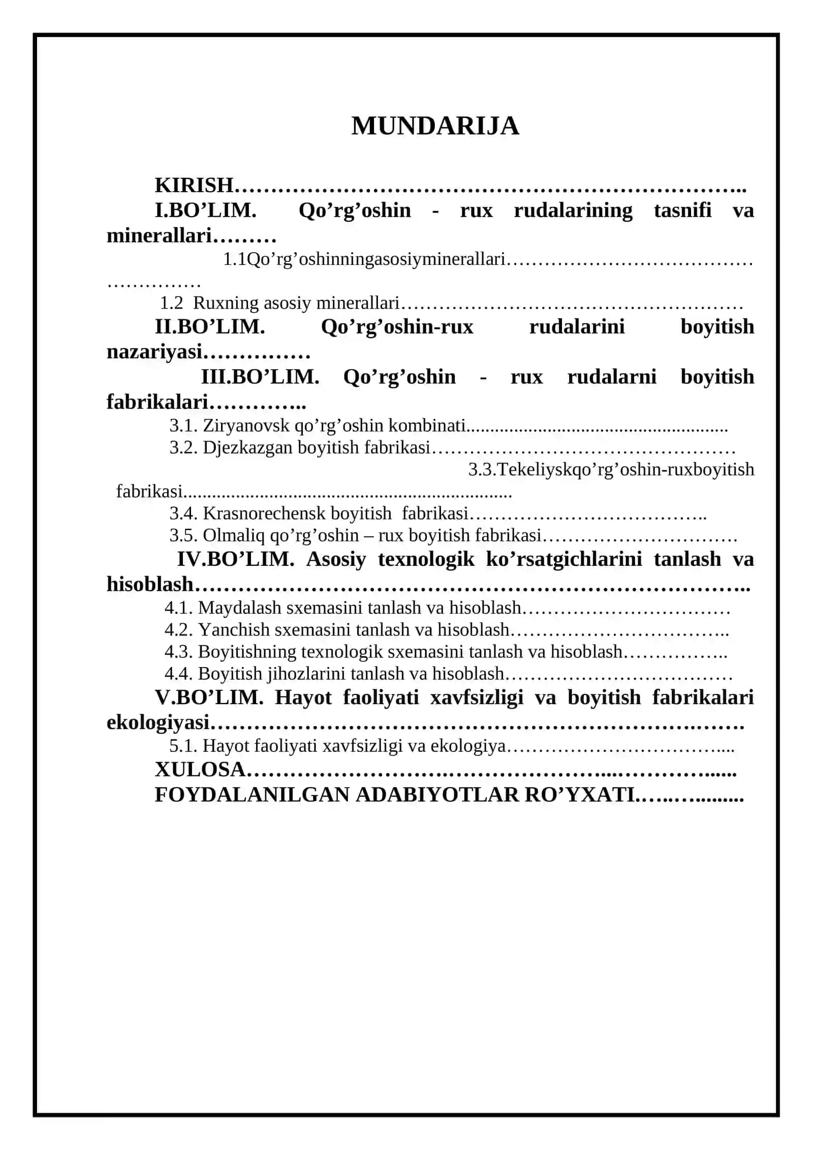 Qo’rg’oshin-rux rudasini boyitishning kollektiv-selektiv sxemasini hisoblash 2