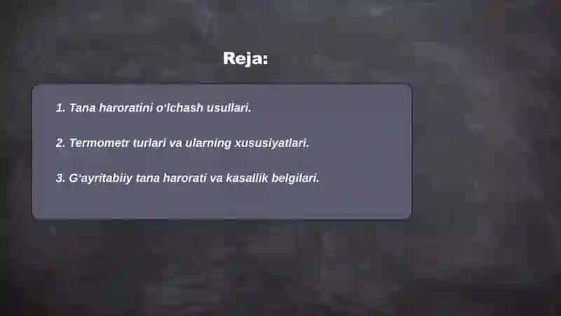 Tana xaroratini o'lchash. Isitmalauotgan bemorlarni parvarish qilish usullari 2