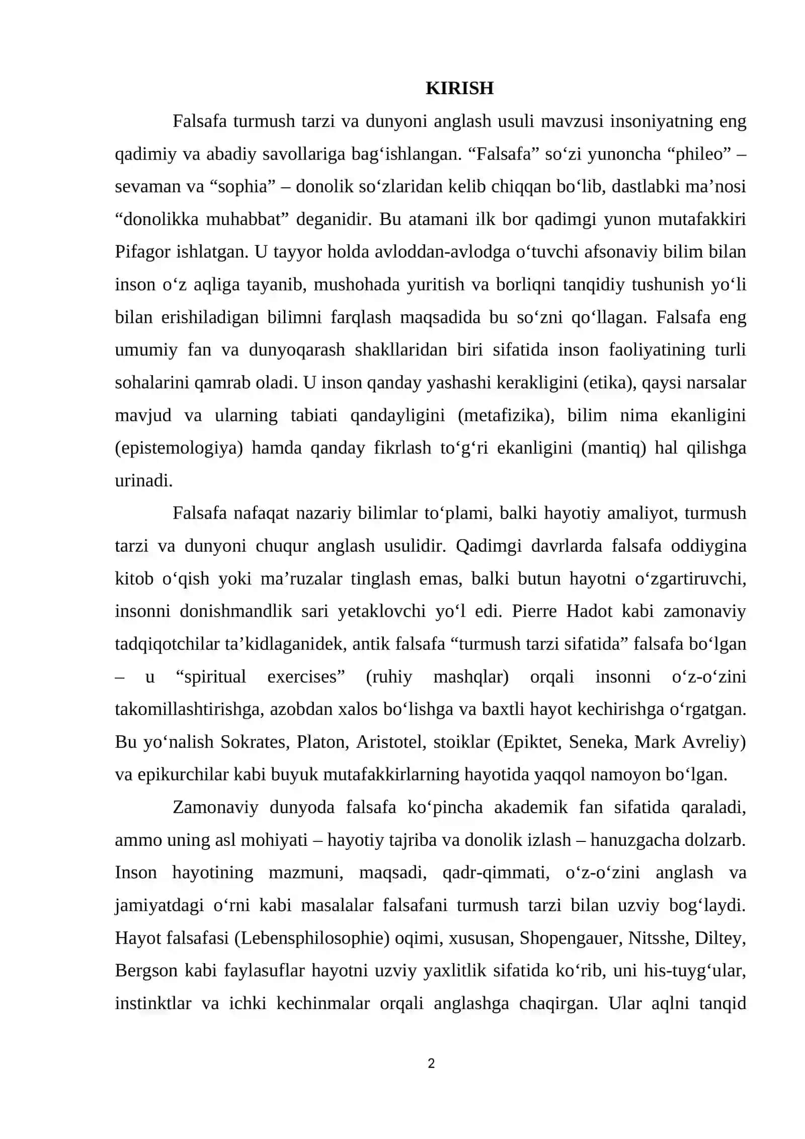 Falsafa turmush tarzi va dunyoni anglash usuli 2