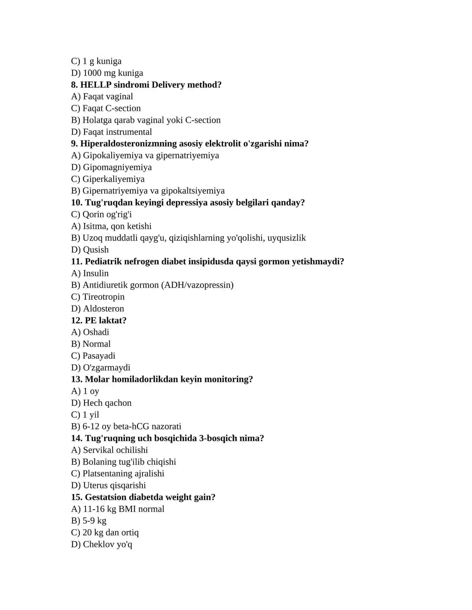 Tibbiyotdan test savollari 2