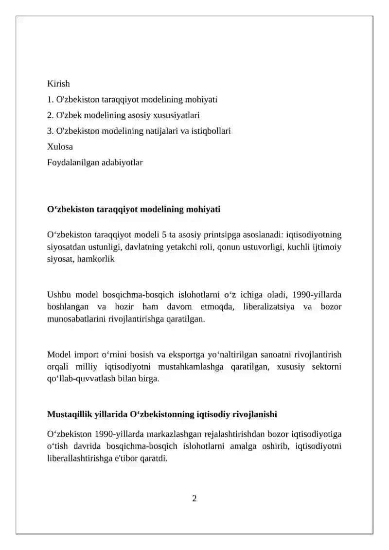 Oʻzbekiston taraqqiyot modeli va uning xususiyatlari 2