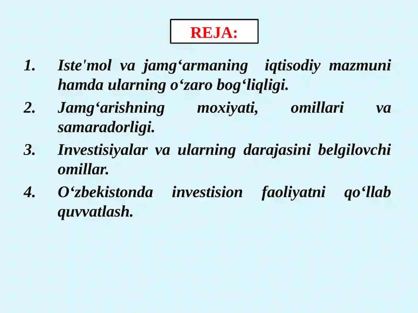 ISTE'MOL, JAMGʻARMA VA INVESTISIYaLAR 2