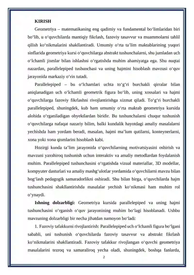 Parallelepiped va uning hajmi tushunchasi 2