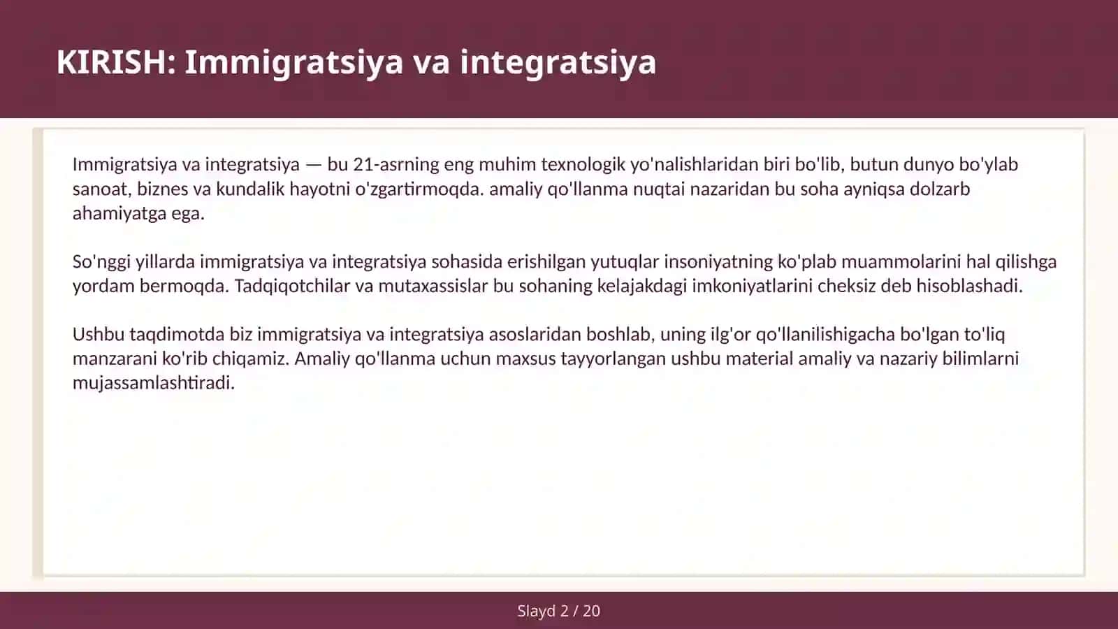 IMMIGRATSIYA VA INTEGRATSIYA 2