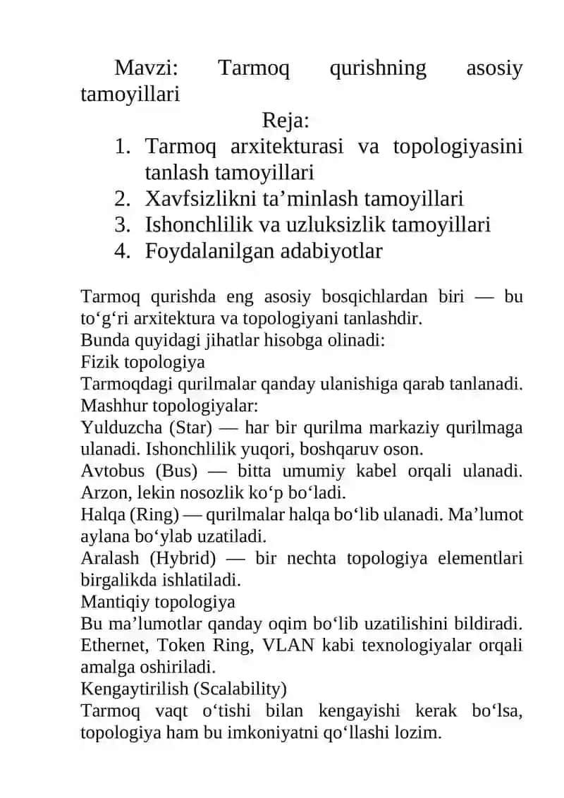 Tarmoq qurishning asosiy tamoyillari 2
