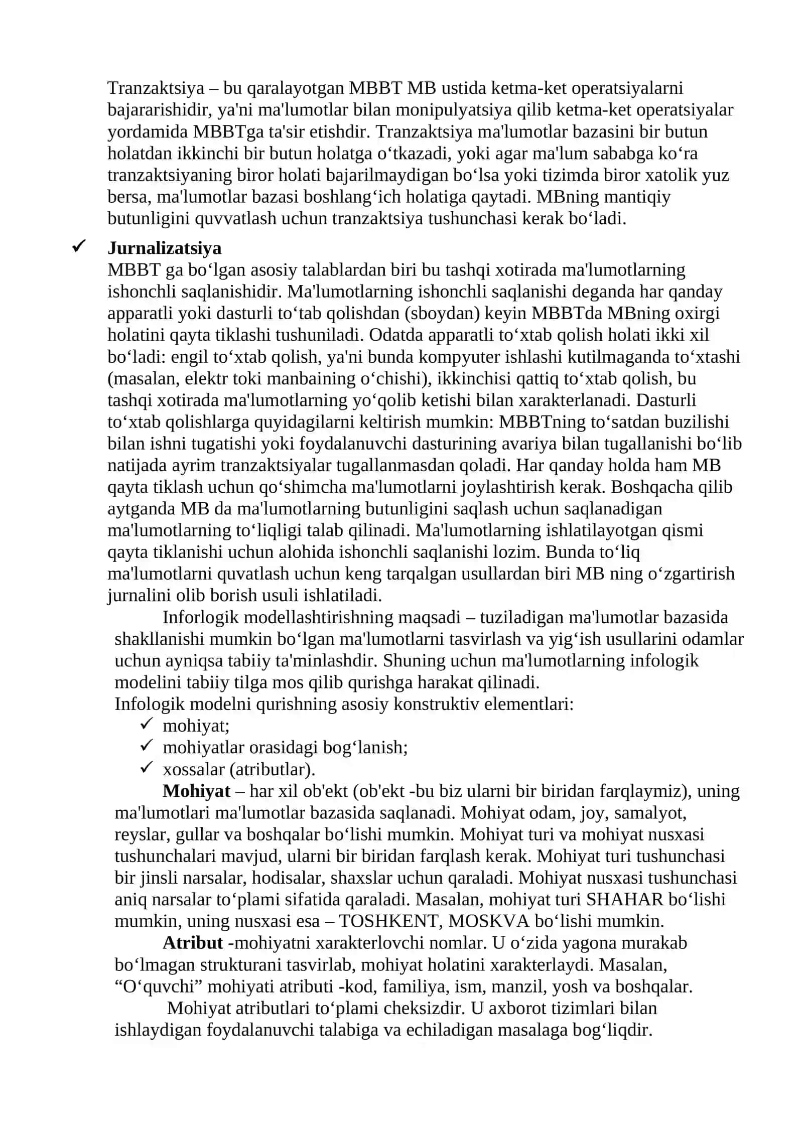Ma’lumotlar bazasini boshqarish 2