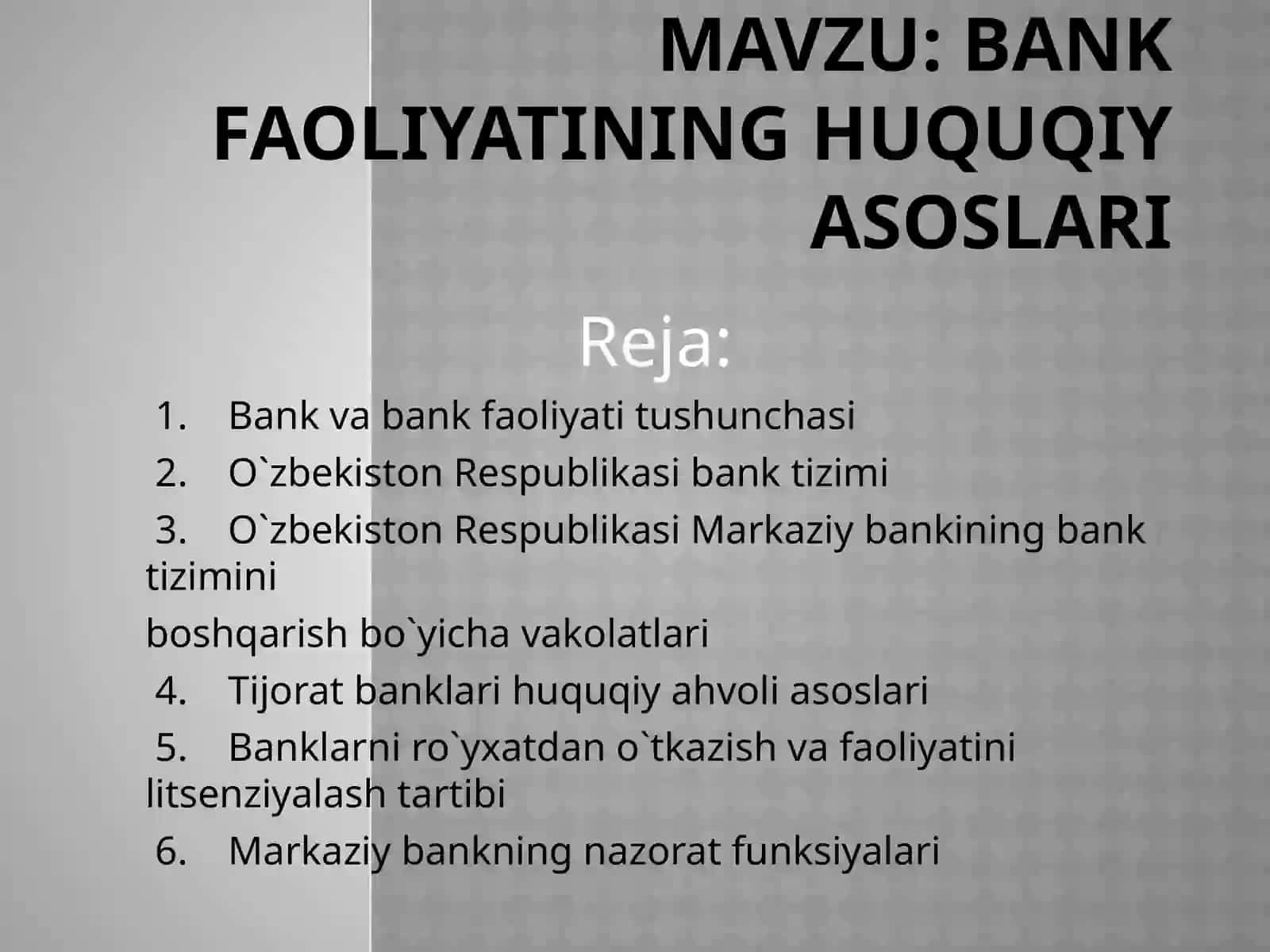 BANK FAOLIYATINING HUQUQIY ASOSLARI 2