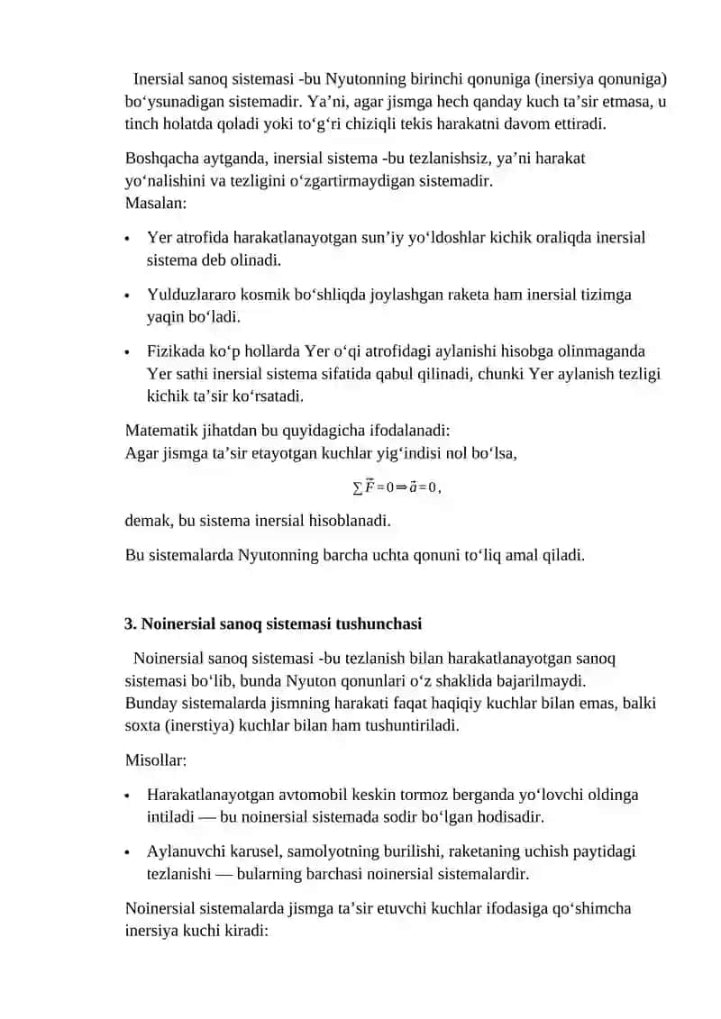 Inersial sanoq sistemasi tushunchasi 2