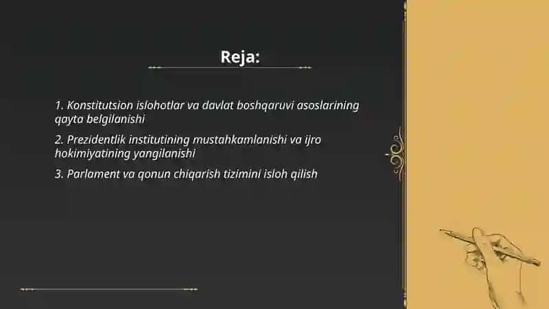 Konstitutsion islohotlar va davlat boshqaruvi asoslarining qayta belgilanishi 2