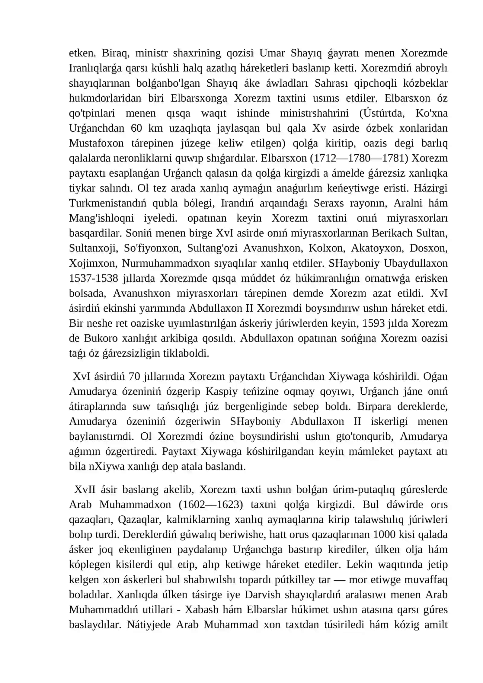 XVI-XVII ásirlerde Xiywa xanlıǵı 2