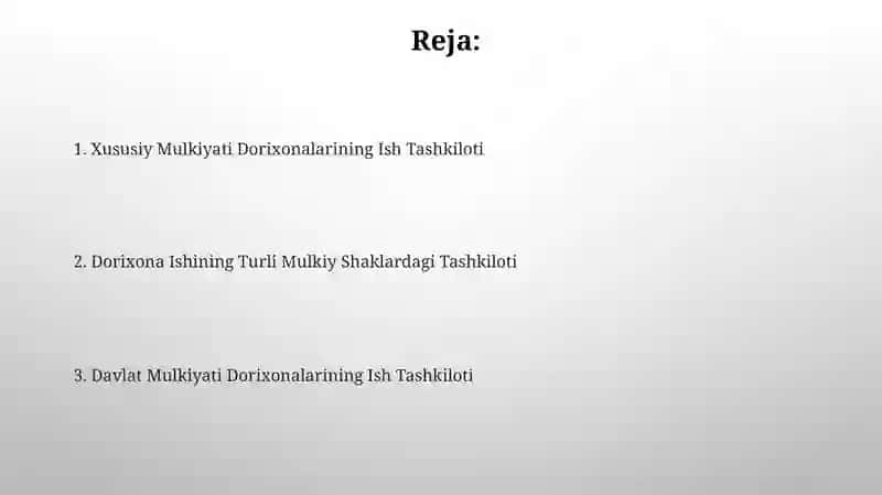Xususiy Mulkiyati Dorixonalarining Ish Tashkiloti 2