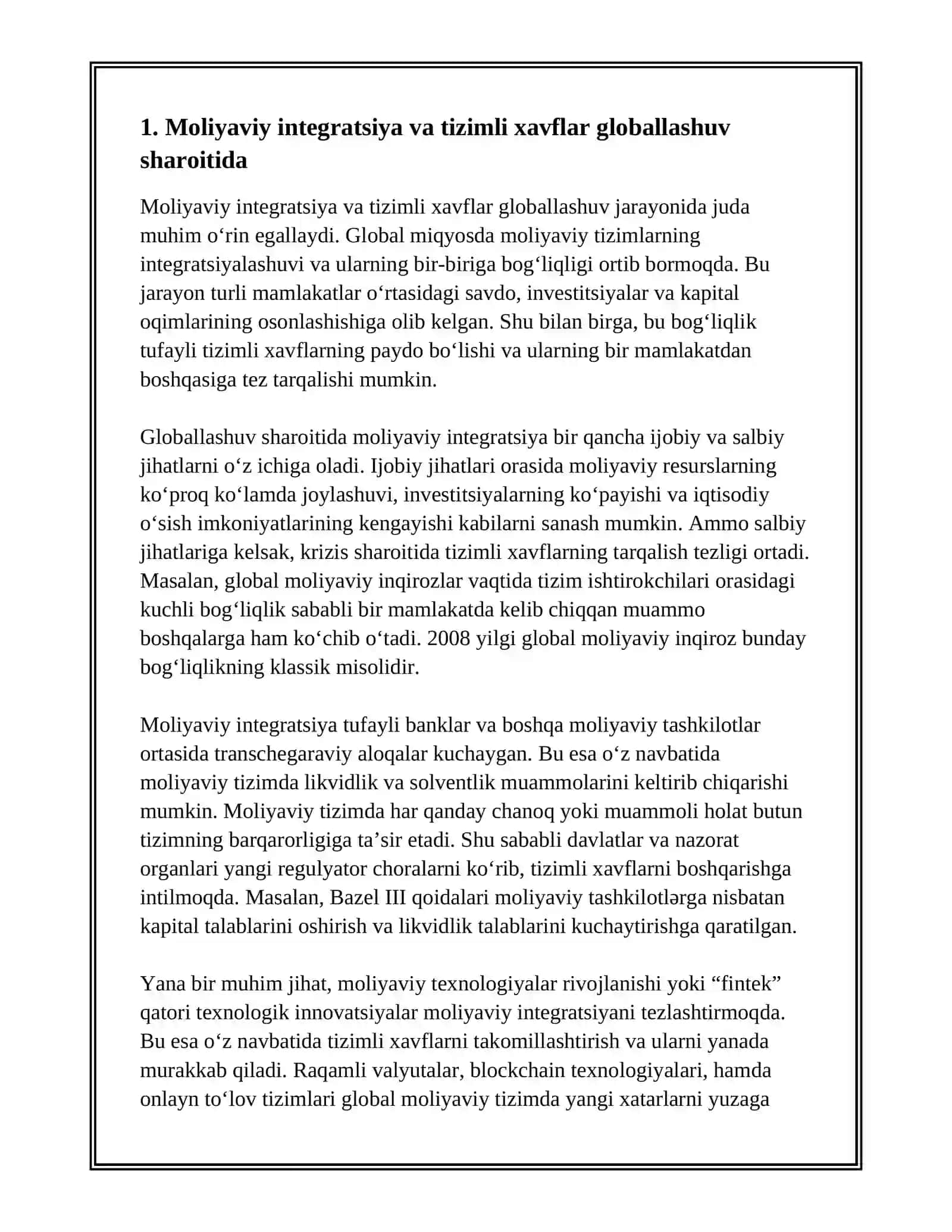 GLOBALLASHUV SHAROITIDA MOLIYA VA RISKLAR 2
