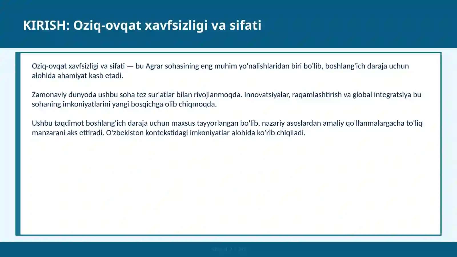 Oziq-ovqat xavfsizligi va sifati 2