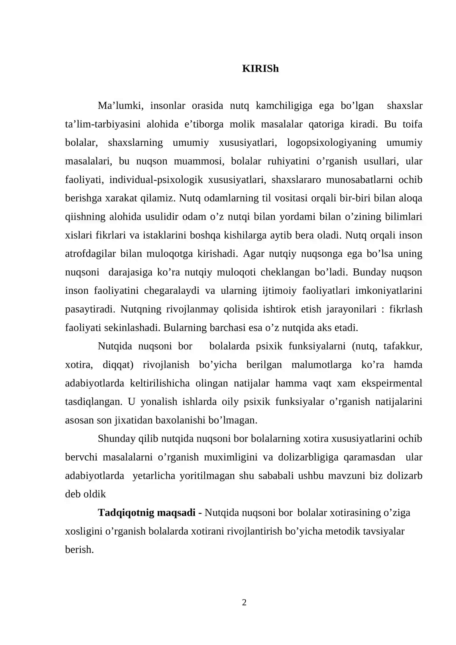 Nutqida nuqsoni bor bolalar xotirasining o’ziga xosligi 2