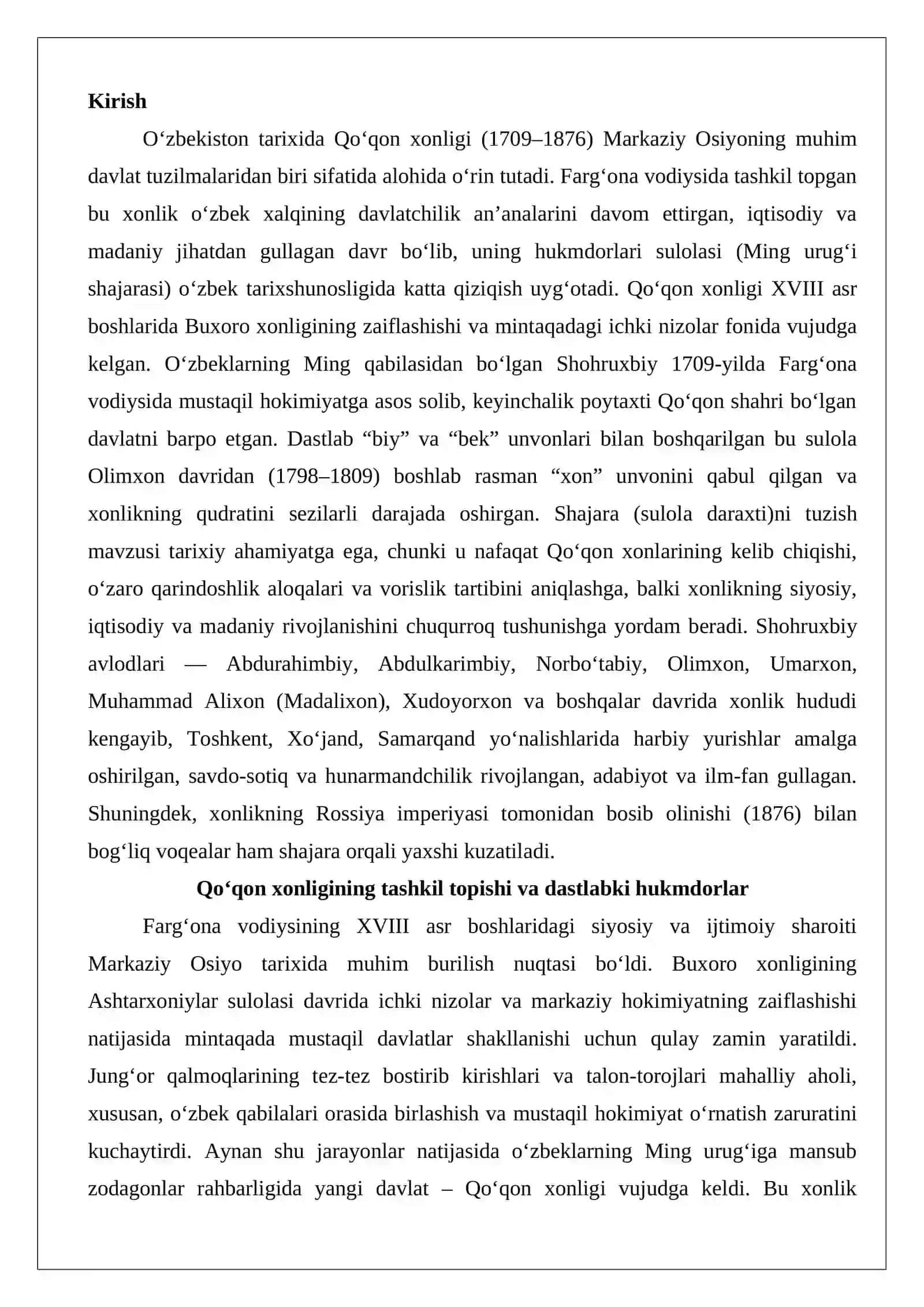 Qo‘qon xonlari shajarasini tuzish 2