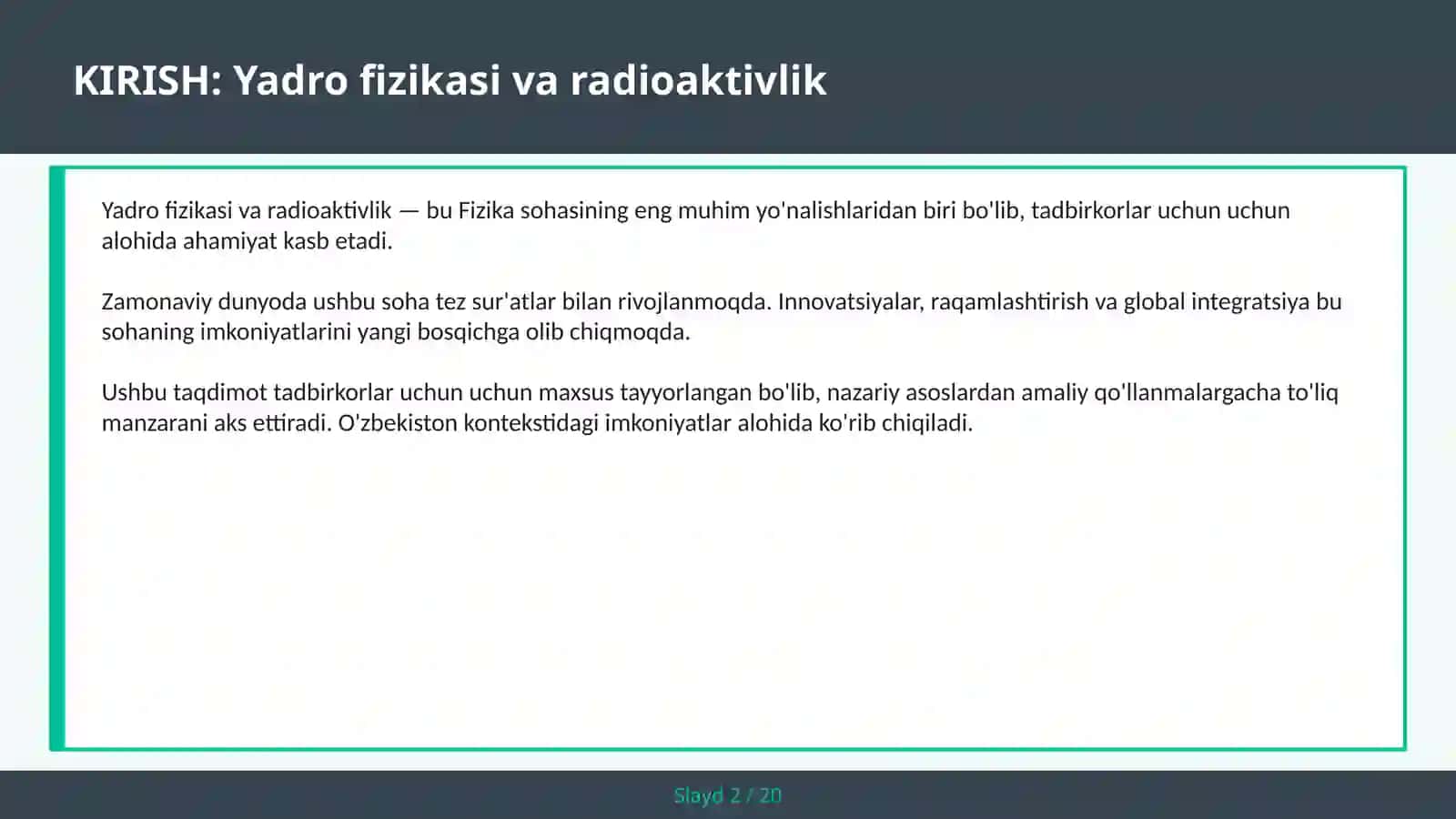 YADRO FIZIKASI VA RADIOAKTIVLIK 2
