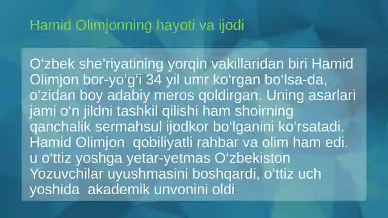 Hamid Olimjonning hayoti va ijodi 2