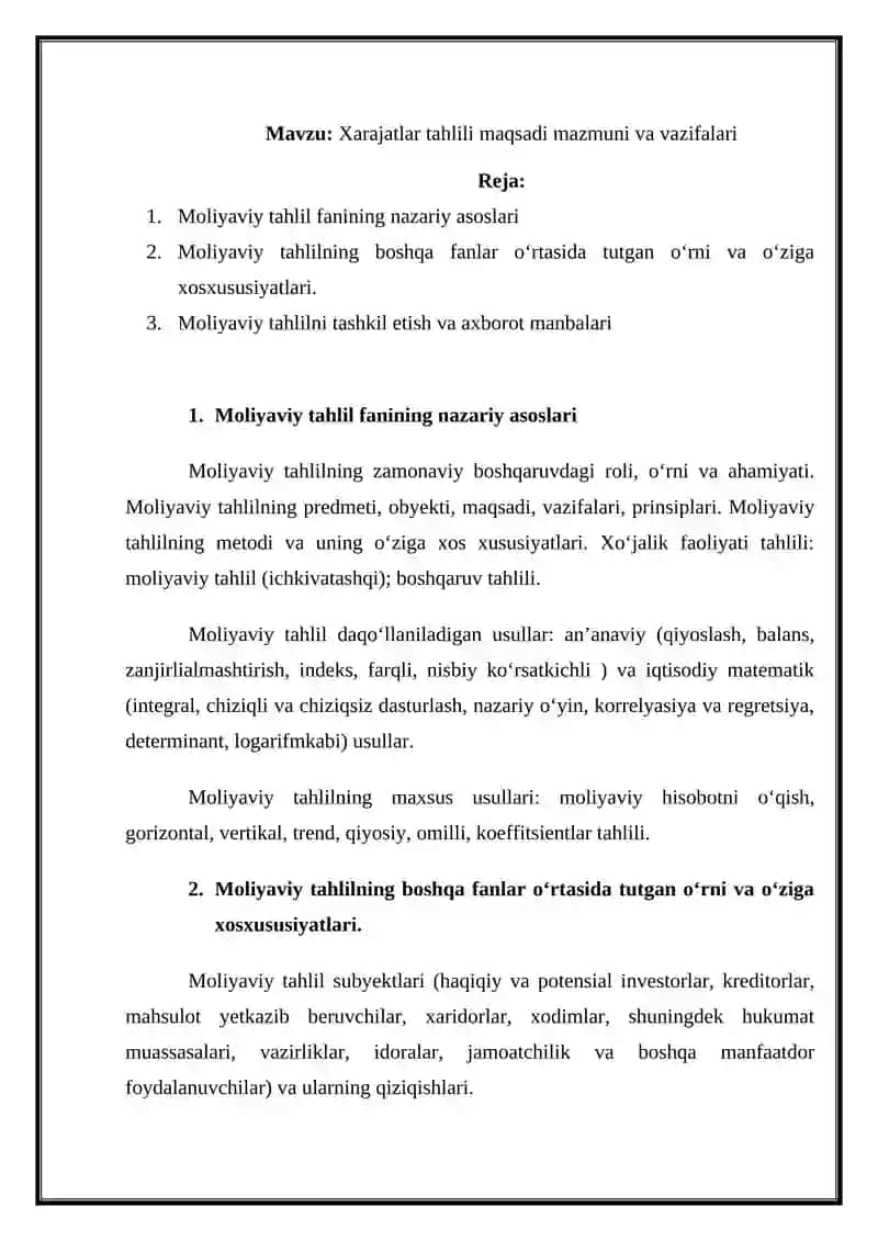 Xarajatlar tahlili 2
