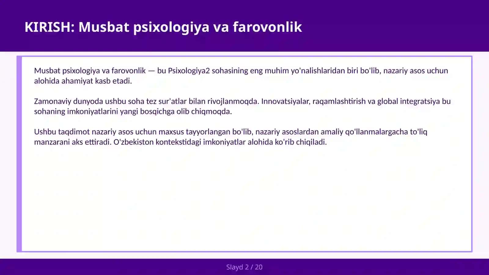 Musbat psixologiya va farovonlik 2