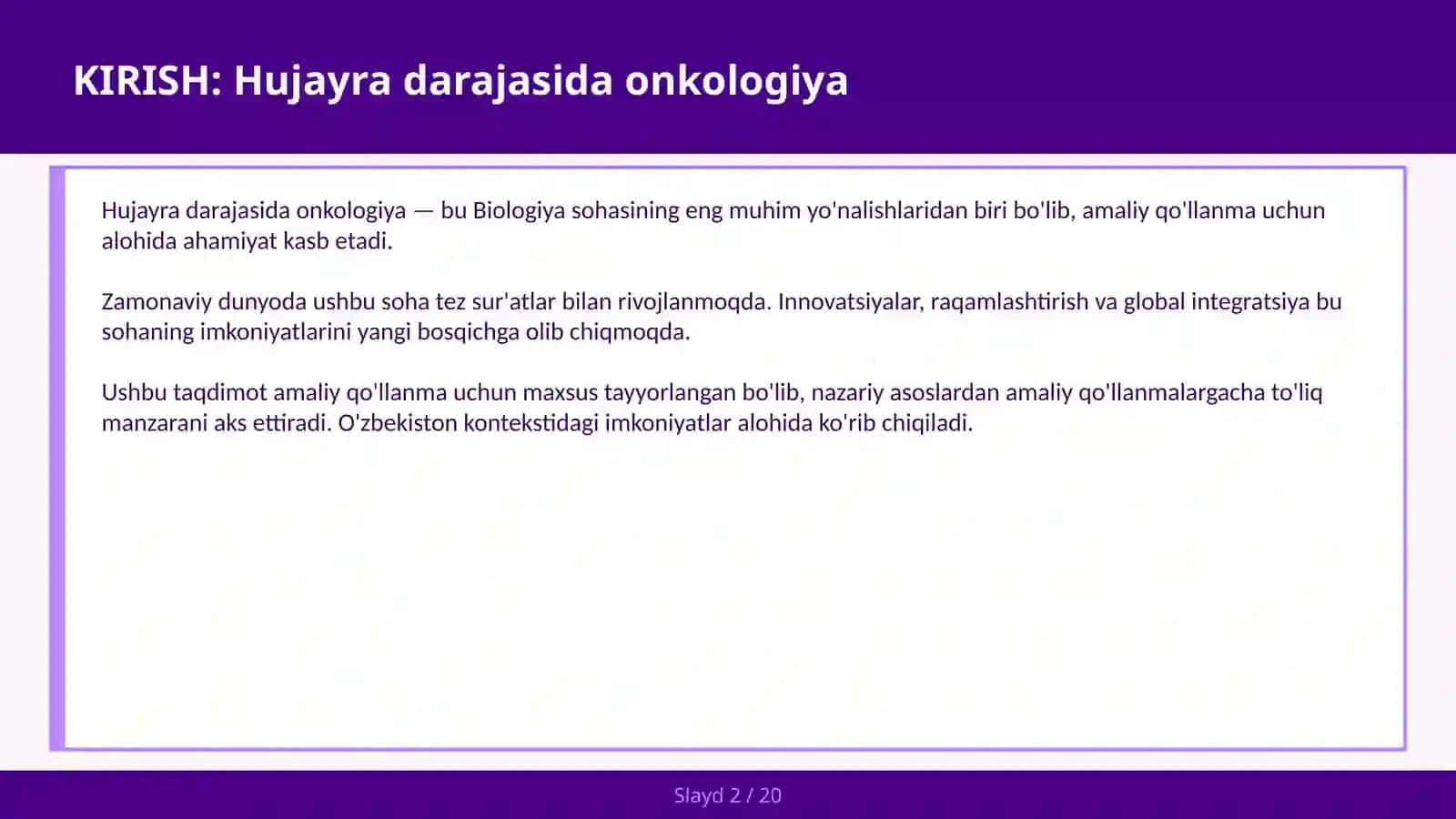 HUJAYRA DARAJASIDA ONKOLOGIYA 2