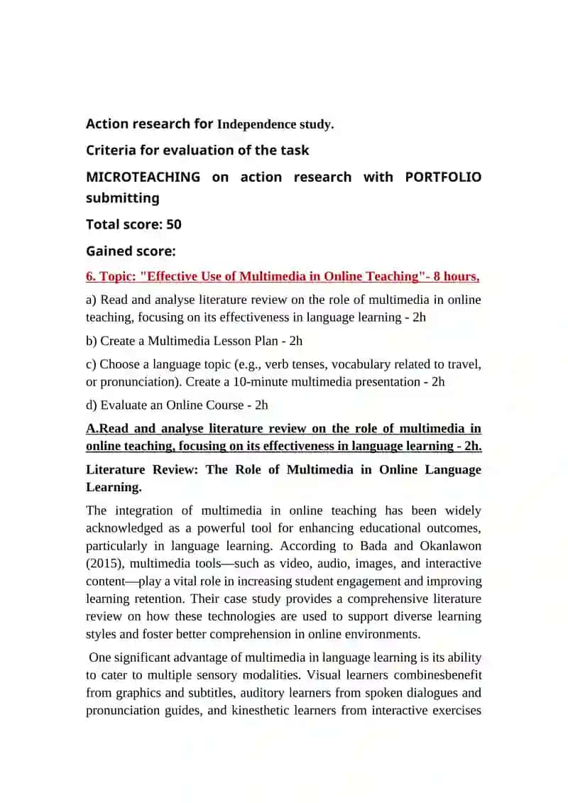"Effective Use of Multimedia in Online Teaching" 2