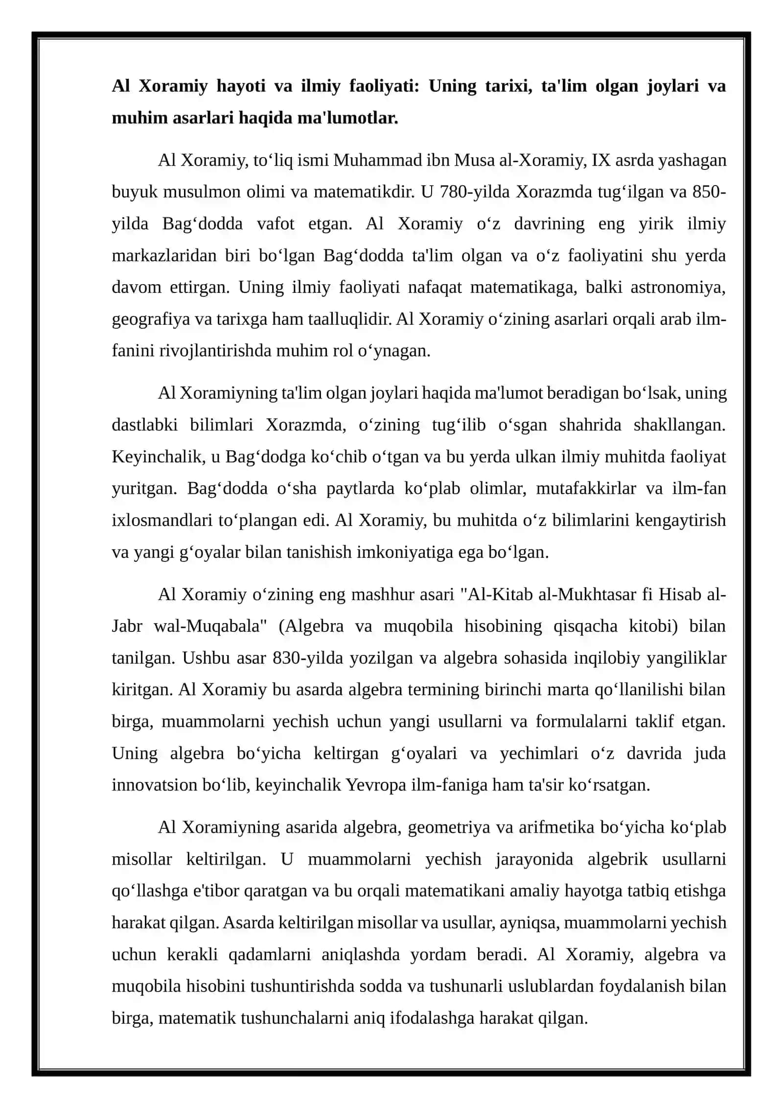 Al Xoramiy va algebra 2