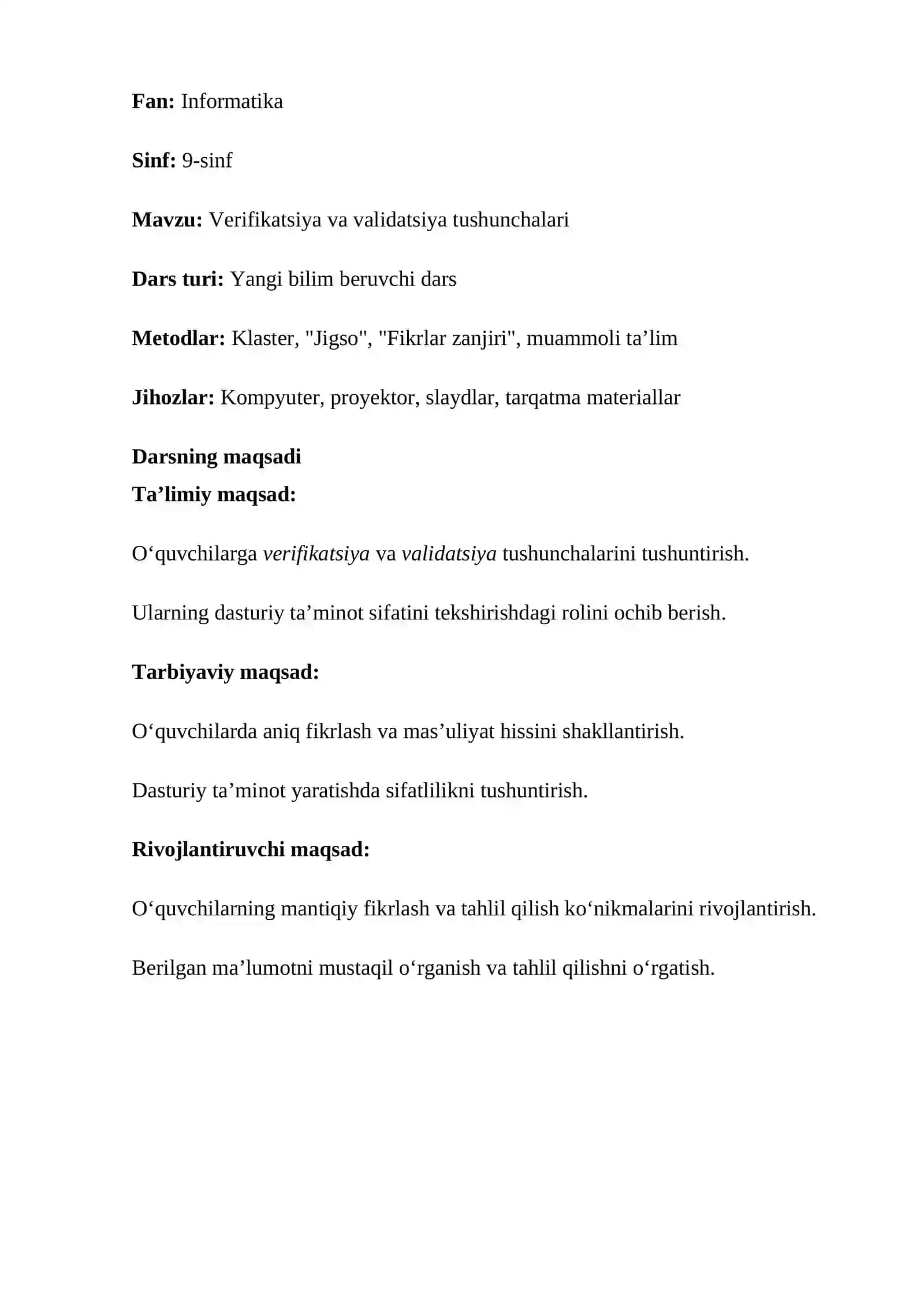 Verifikatsiya va validatsiya tushunchalari 2