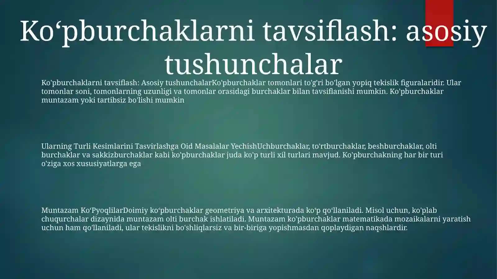 Ko'Pyoqlilar, Ularning Turli Kesimlarini Tasvirlashga Oid Masalalar Yechish 2