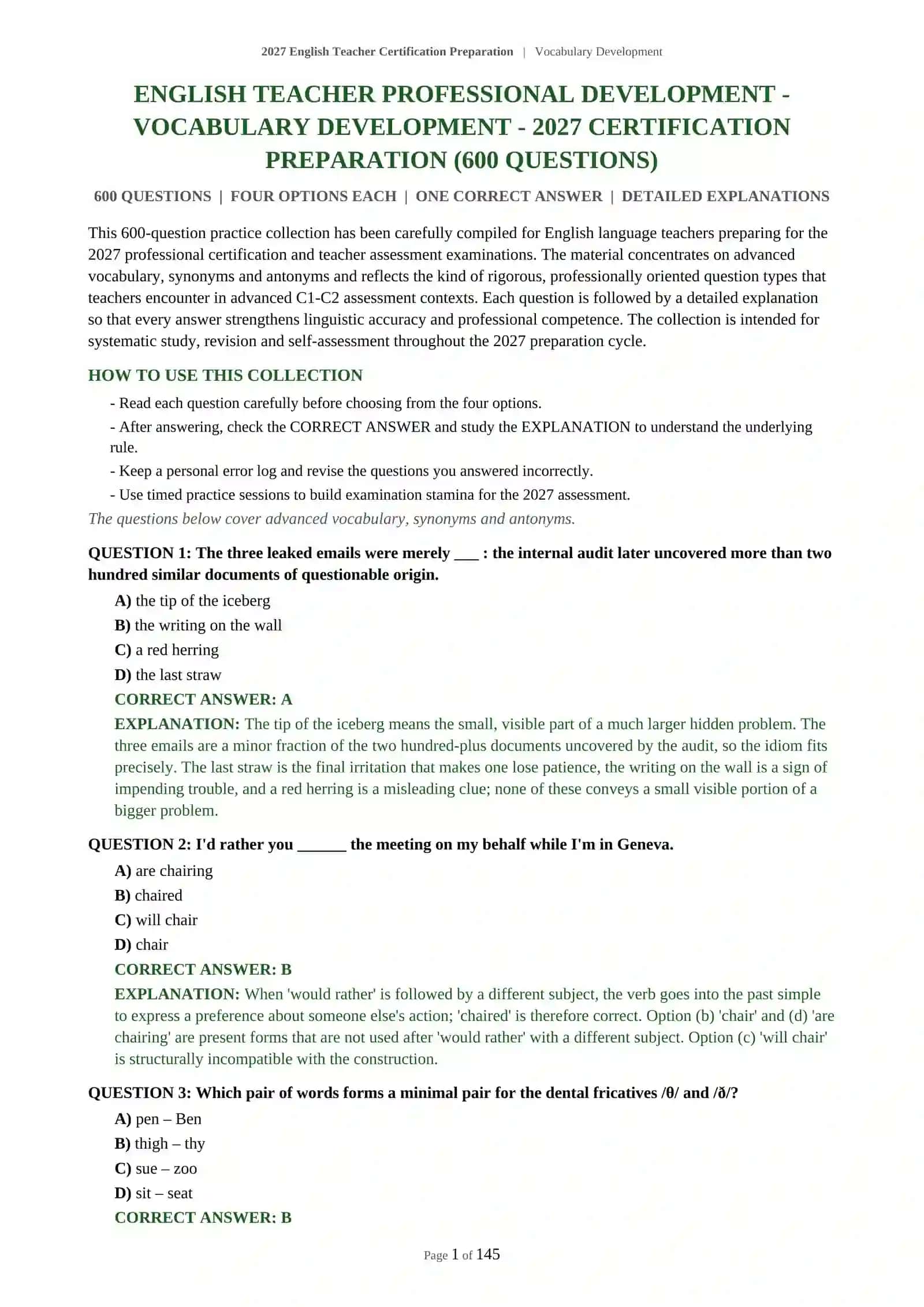 2027 English Teacher Certification Preparation | Vocabulary Development 2