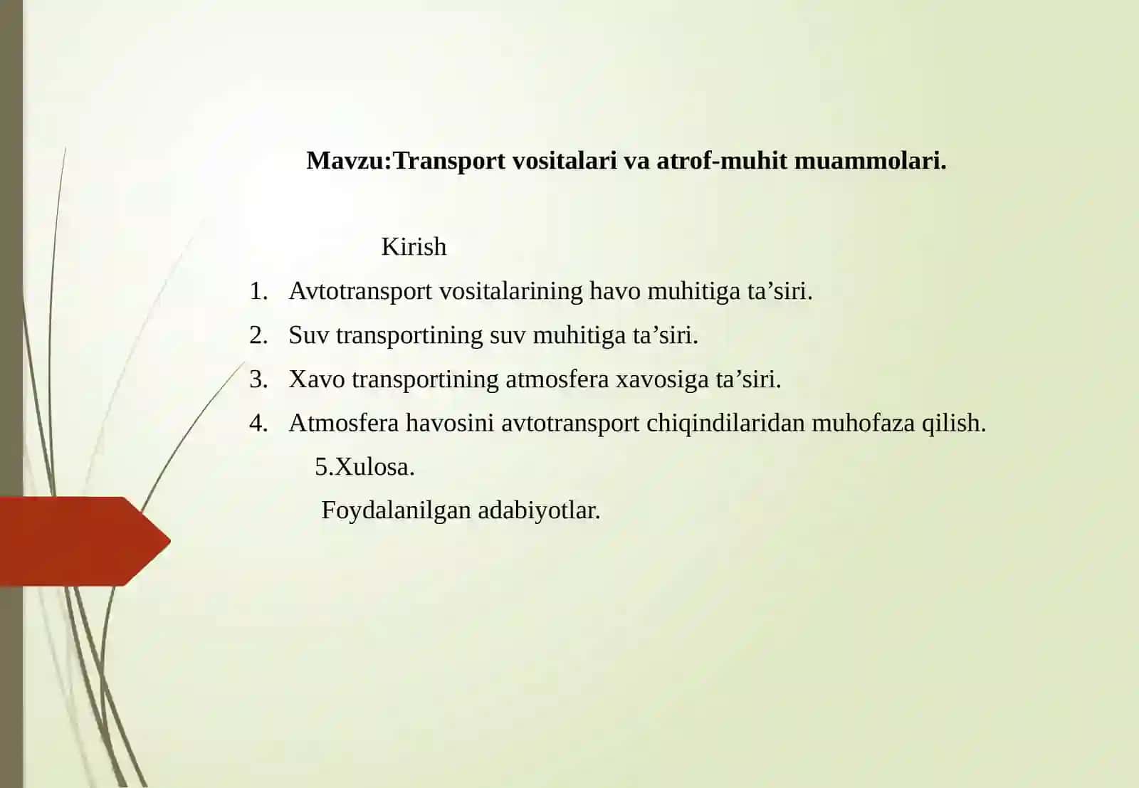Transport vositalari va atrof-muhit muammolari 2