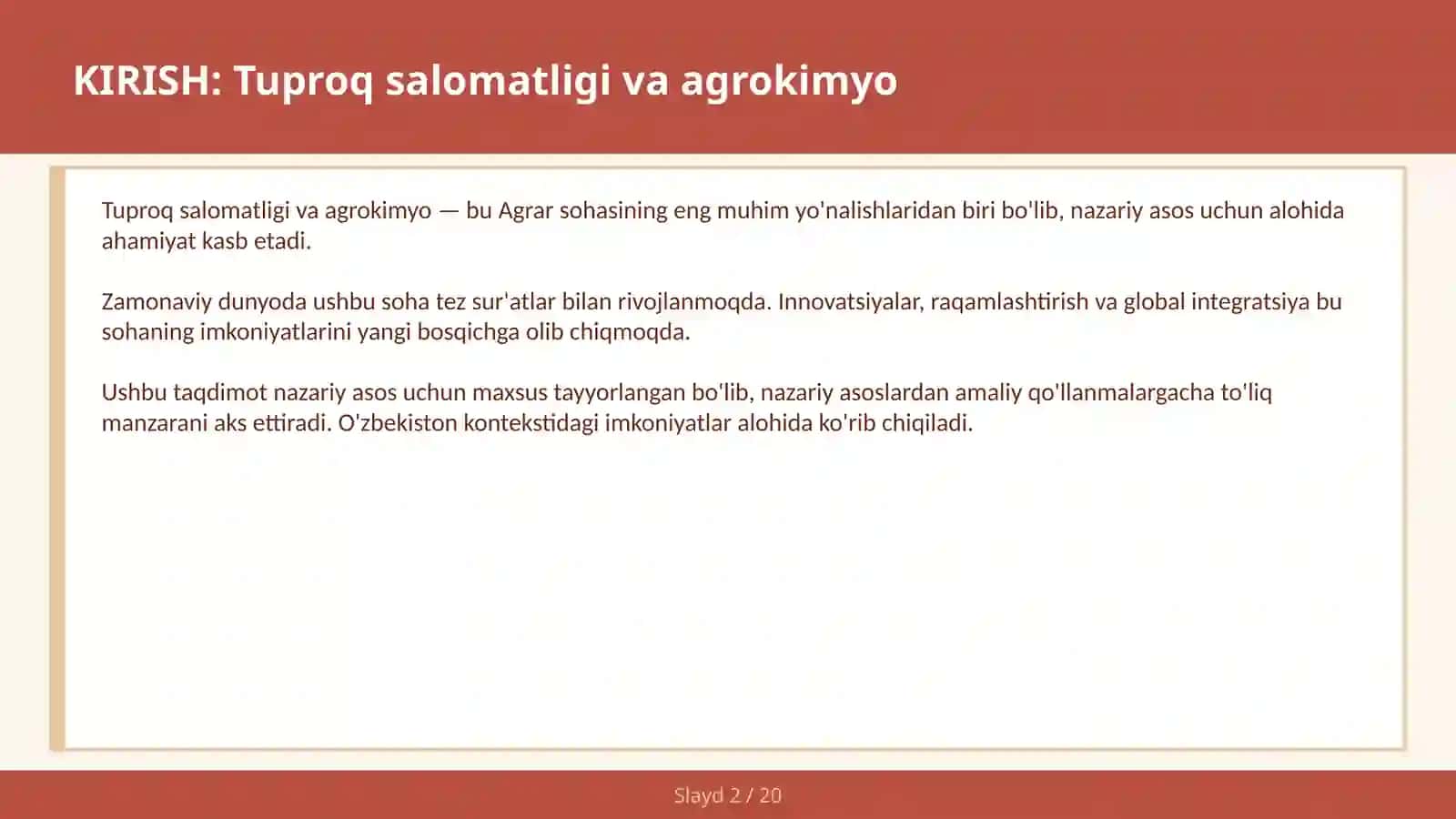 Tuproq salomatligi va agrokimyo 2