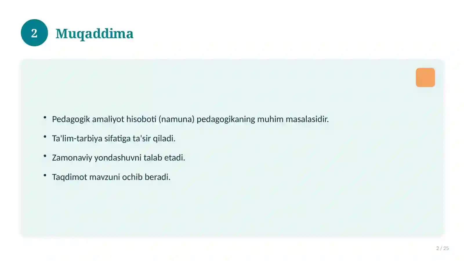 Pedagogik amaliyot hisoboti (namuna) 2