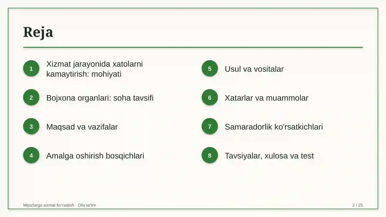 Mijozlarga xizmat ko'rsatish · Oliy ta'lim 2