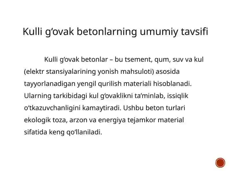 Kulli g‘ovak betonlar ishlab chiqarish 2