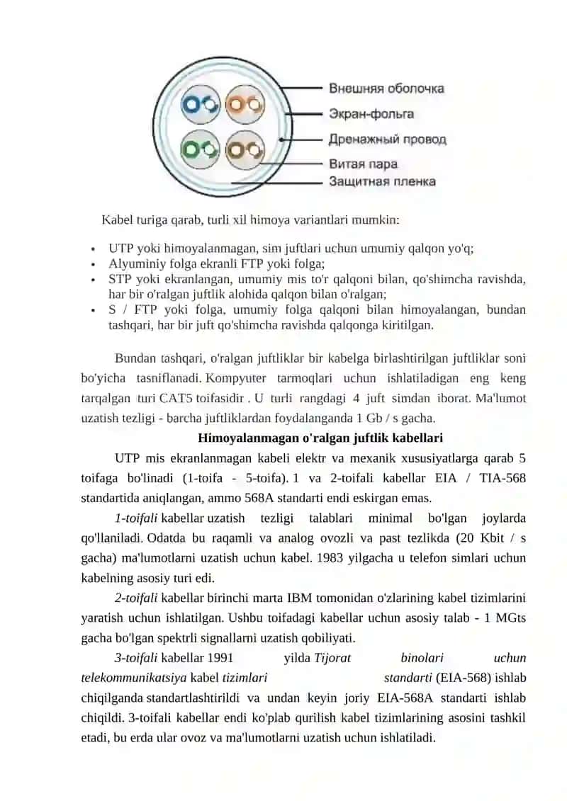 Ethernet: juft o`rama va koaksial kabellar 2