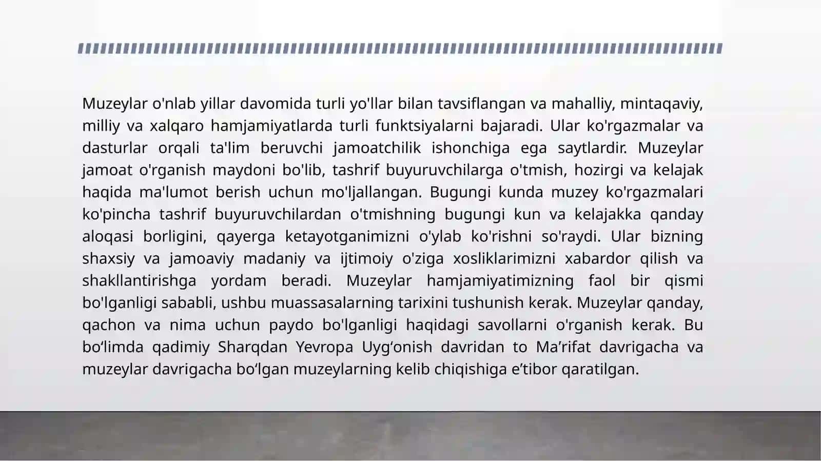 Har xil turdagi topilmalarni muzeylashtirish 2