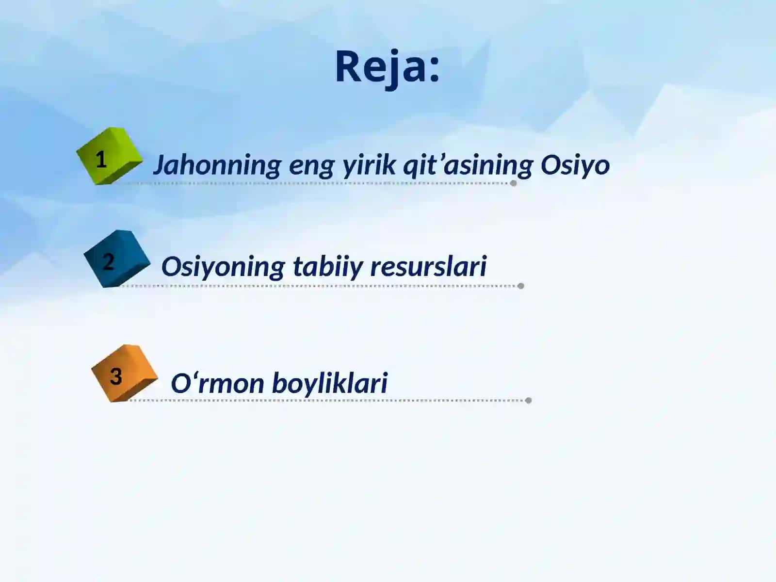 Osiyo mamlakatlari umumiy tavsifi va tabiiy resurslari 2