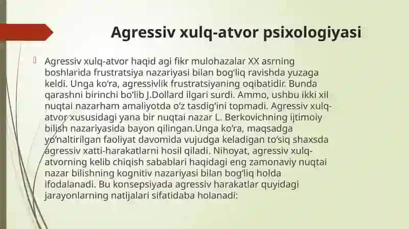 Agressiv xulq-atvor psixologiyasi 2