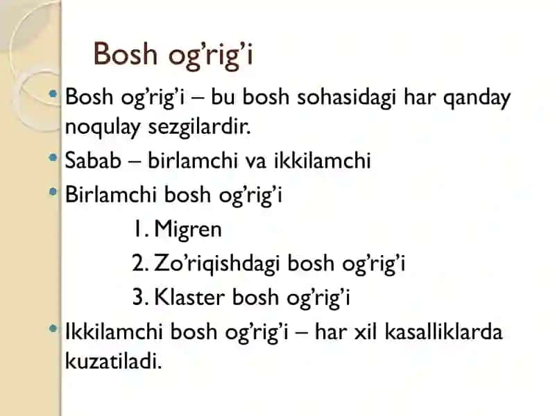 Bosh ogʻrigi. Migren 2