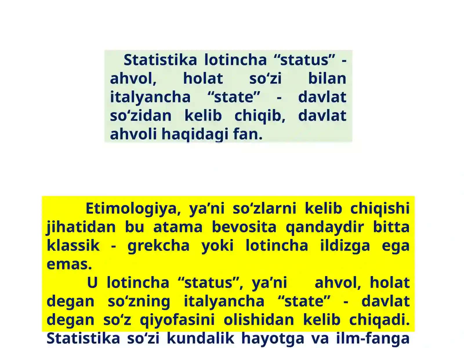 Statistika fanining predmeti va uslubiReja 2
