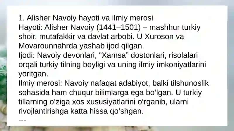 Alisher Navoiy vachoʼishtirmatilshunoslik 2
