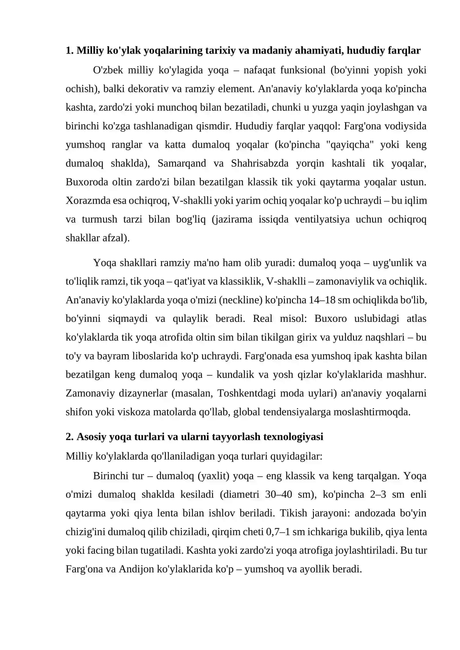 Ayollar milliy ko'ylagiga turli xildagi yoqa namunalarini tayyorlash 2