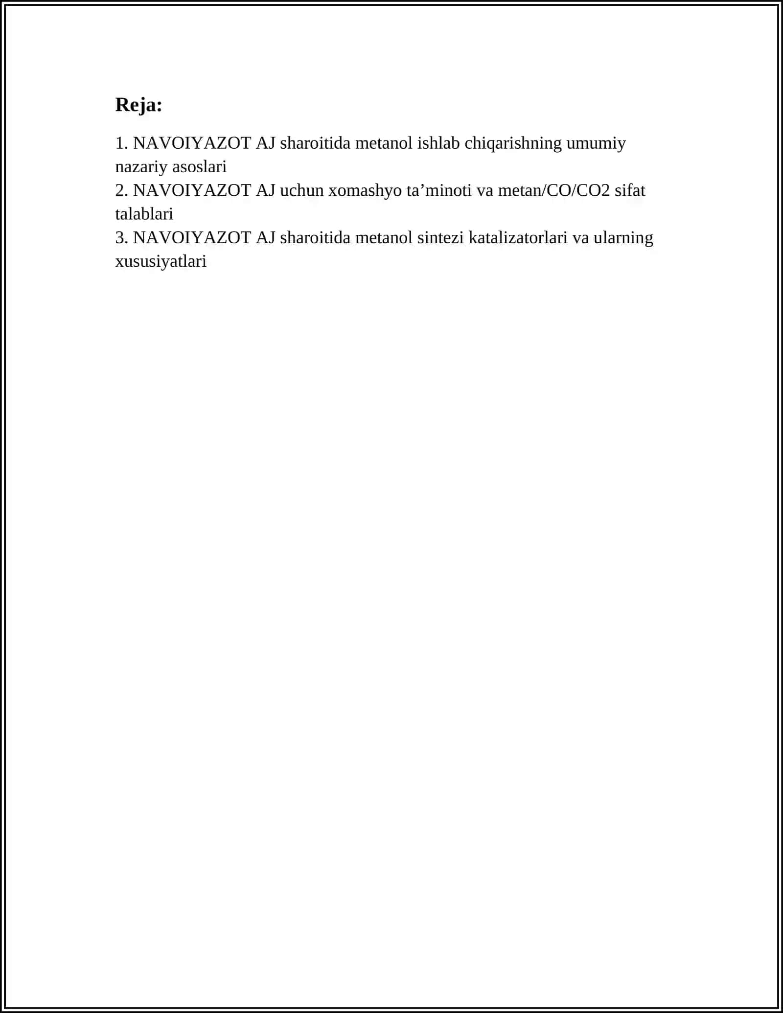 NAVOIYAZOT AJ sharoitida metanol ishlab chiqarish texnologiyasi 2
