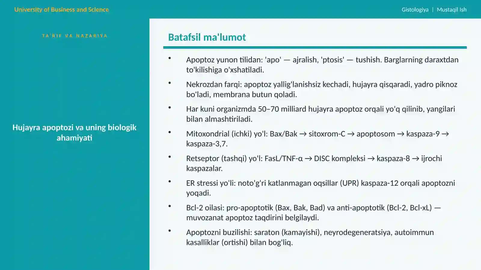 Hujayra apoptozi prezintatsiya 2