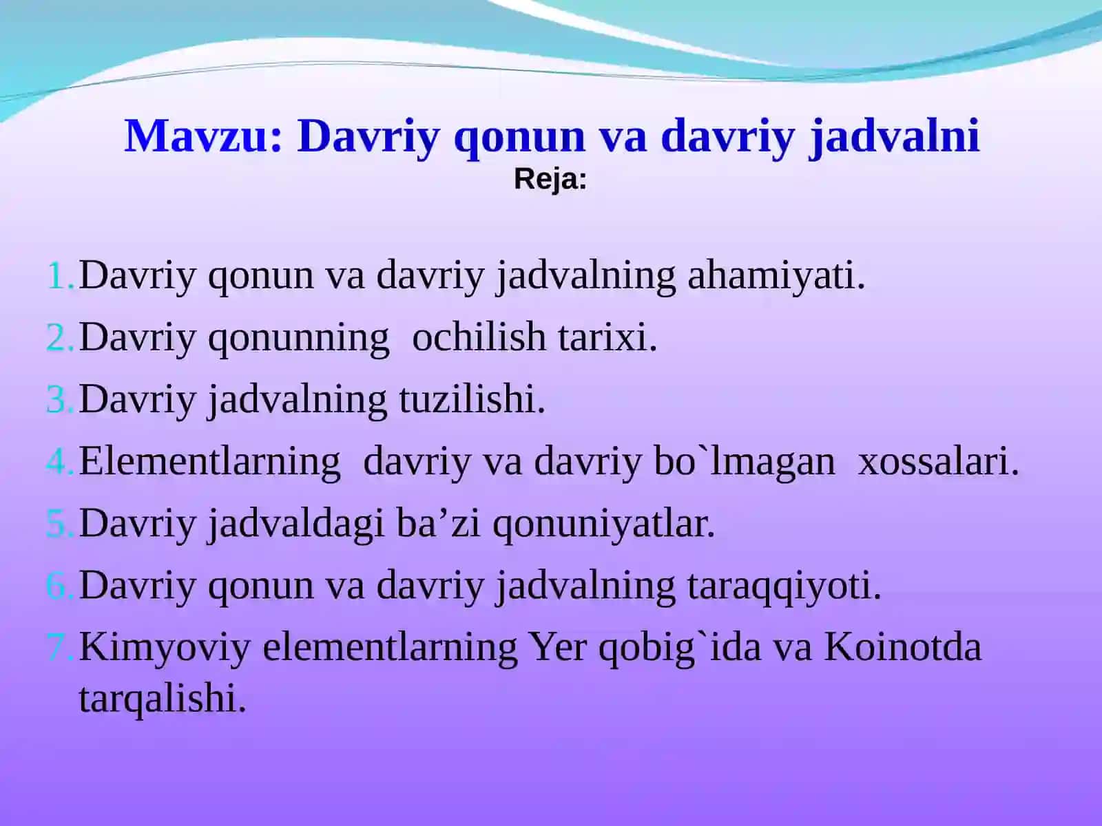 Davriy qonun va davriy jadval 2