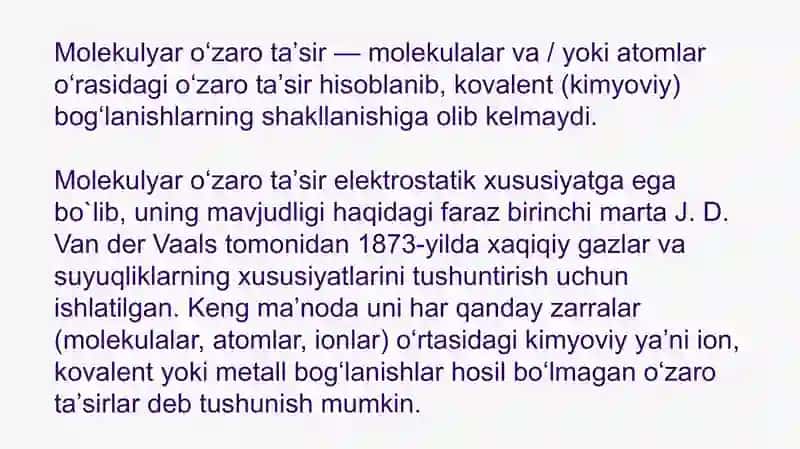 Molekulalararota'sirlar. Van-Der-Vaalskuchlari 2